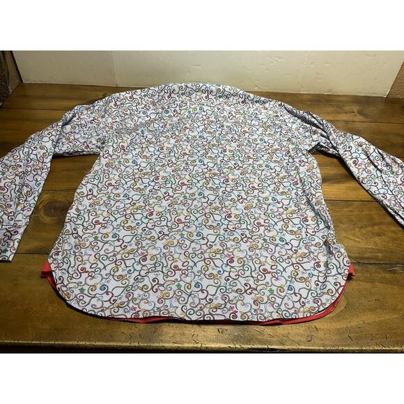 Visconti Black Button LS Men’s Blue Scroll Print Cotton Shirt Large - Picture 12 of 12